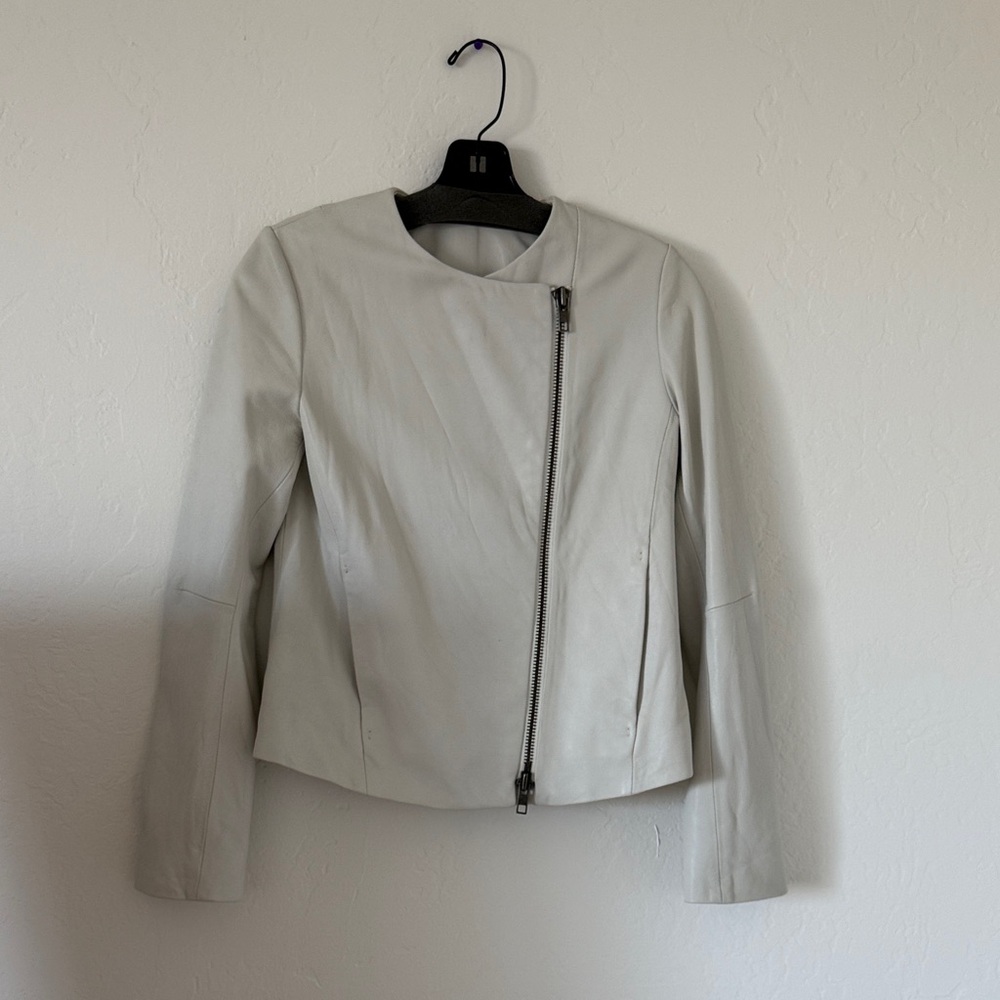 Vince White Asymmetrical Zip Leather Jacket